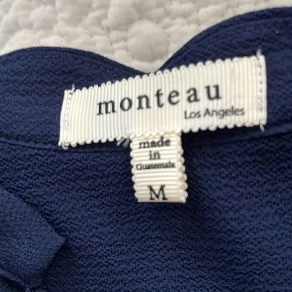 Monteau Med navy blue sleeveless peplum bow on left side top scalloped neckline - Picture 2 of 3